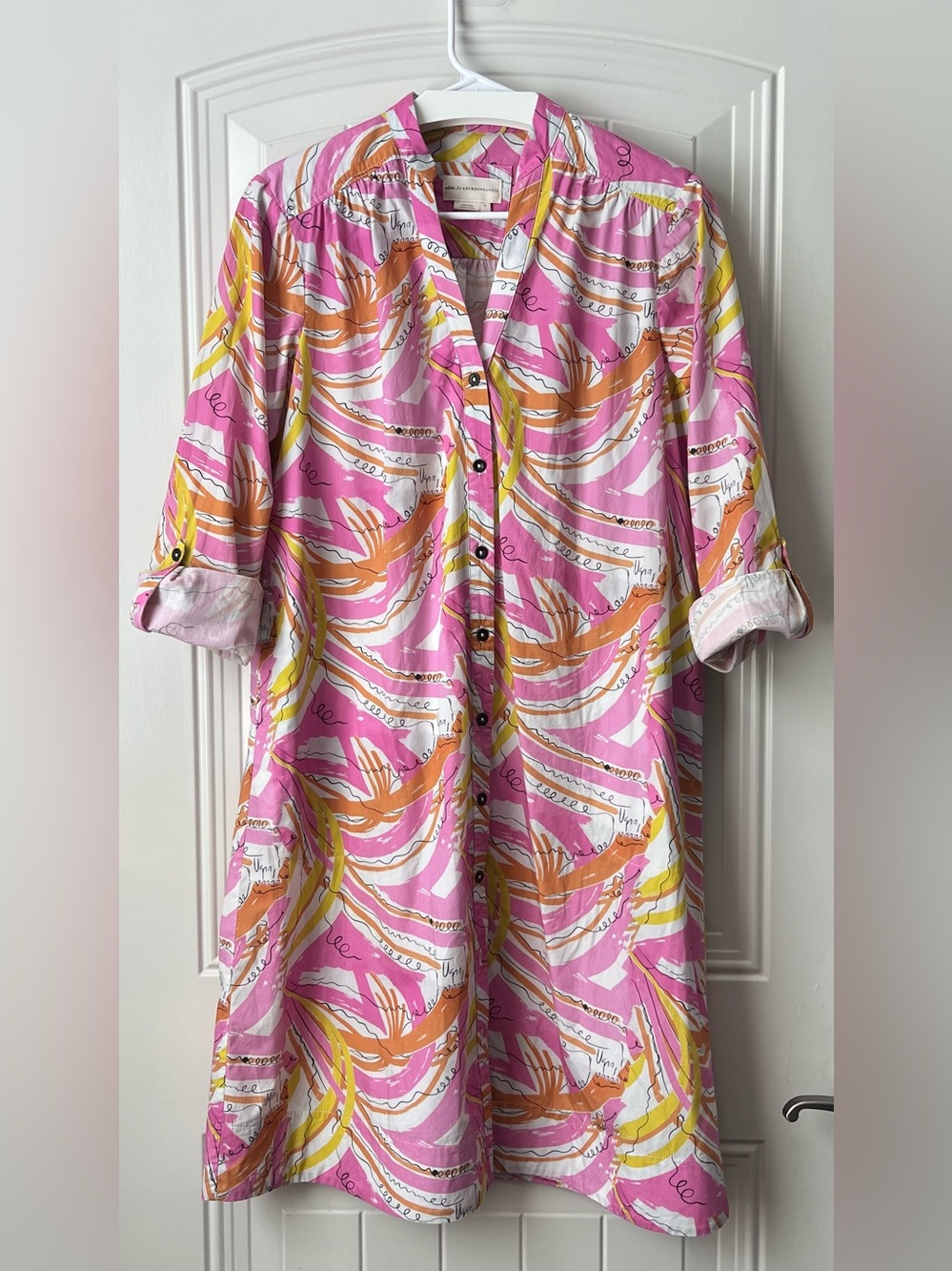 Vera for Anthropologie Confetti Midi Shirt Dress Pink Abstract Print S - Picture 4 of 15